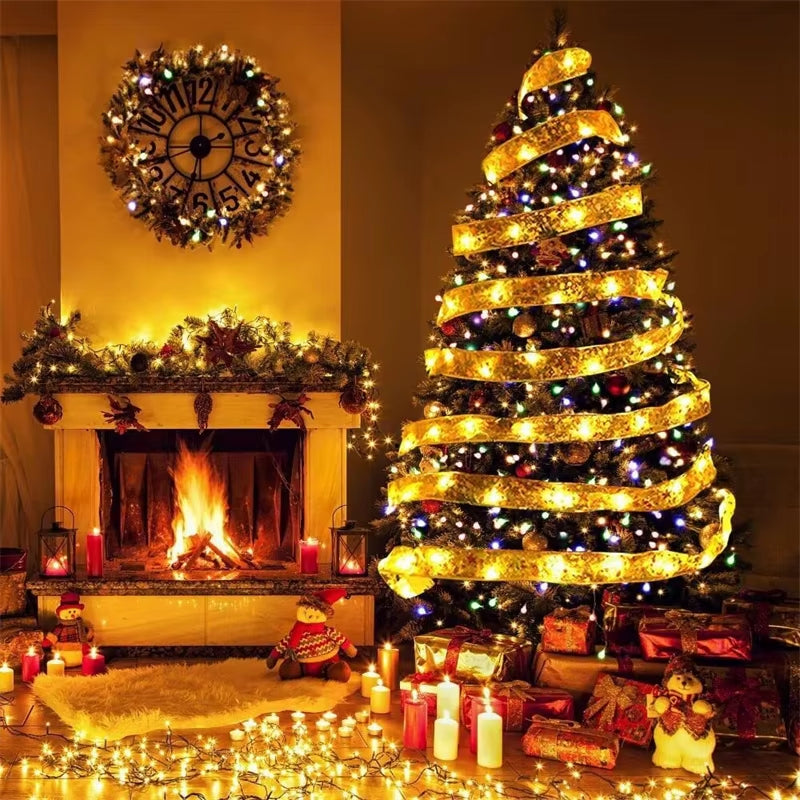 2026 Christmas Ribbon Fairy Light String 1-10M Merry Christmas Decorations Home Xmas Holiday Navidad New Year 2025