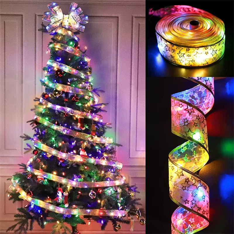 2026 Christmas Ribbon Fairy Light String 1-10M Merry Christmas Decorations Home Xmas Holiday Navidad New Year 2025