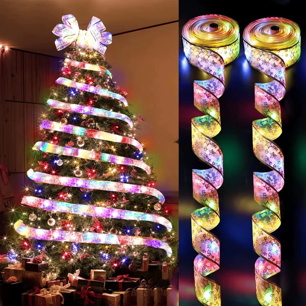 2026 Christmas Ribbon Fairy Light String 1-10M Merry Christmas Decorations Home Xmas Holiday Navidad New Year 2025