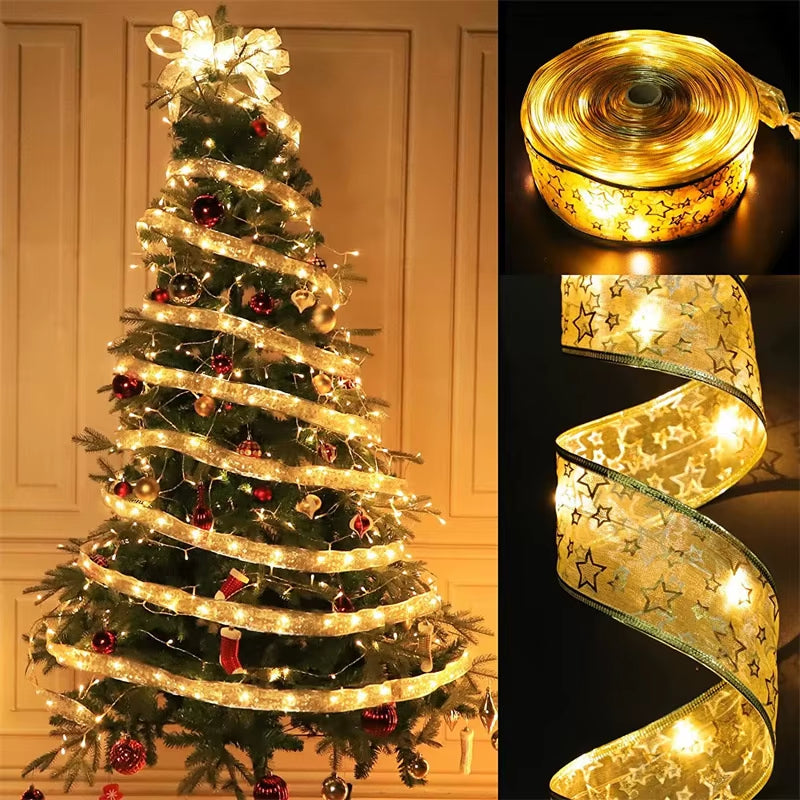 2026 Christmas Ribbon Fairy Light String 1-10M Merry Christmas Decorations Home Xmas Holiday Navidad New Year 2025